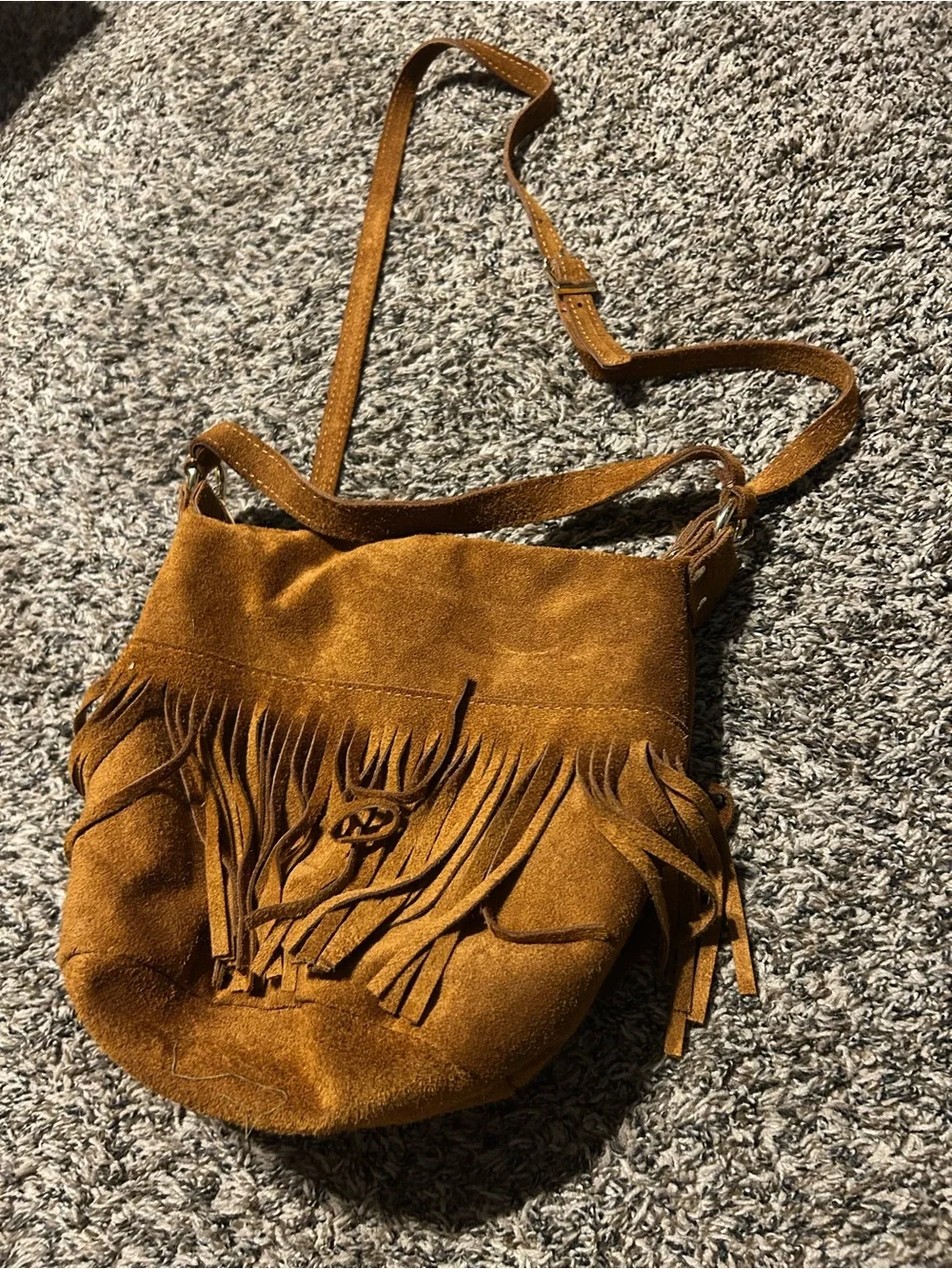 Fringed Suede Crossbody Bag in Cognac Brown NWOT